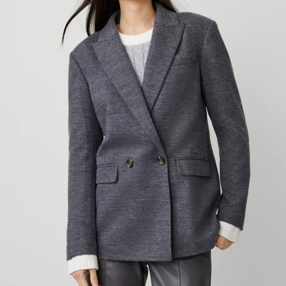 Ann Taylor Grey Melange Relaxed double-breasted long blazer